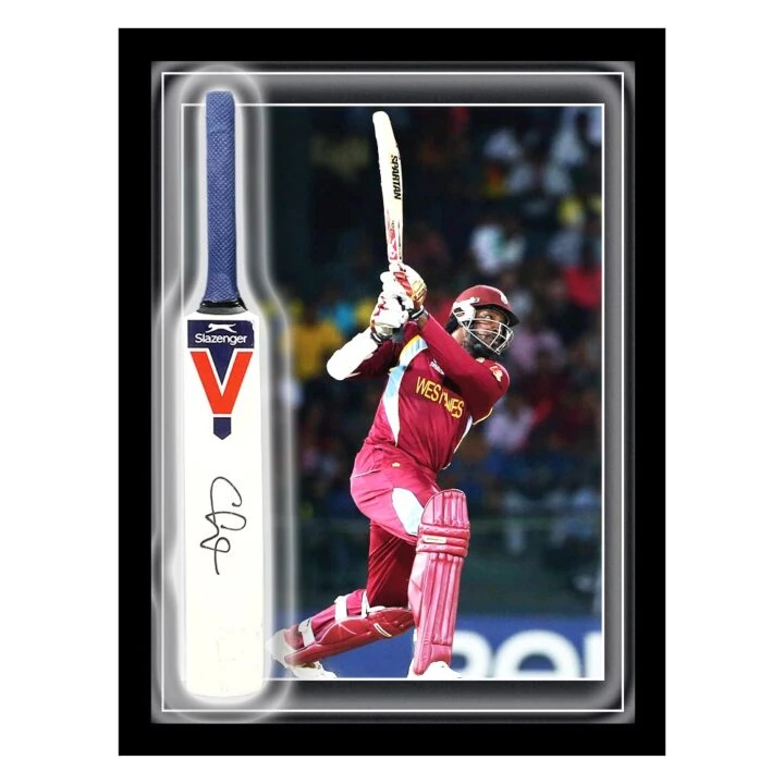 Signed Chris Gayle Mini Bat Framed Dome - T20 World Cup Winner 2012