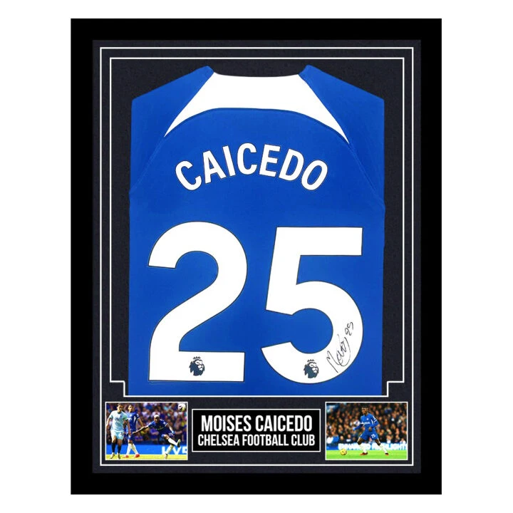 Signed Moises Caicedo Framed Shirt - Chelsea Football Club