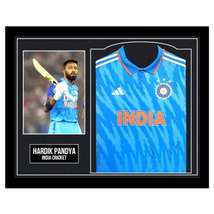 Framed Hardik Pandya Signed Shirt - India Cricket Autograph