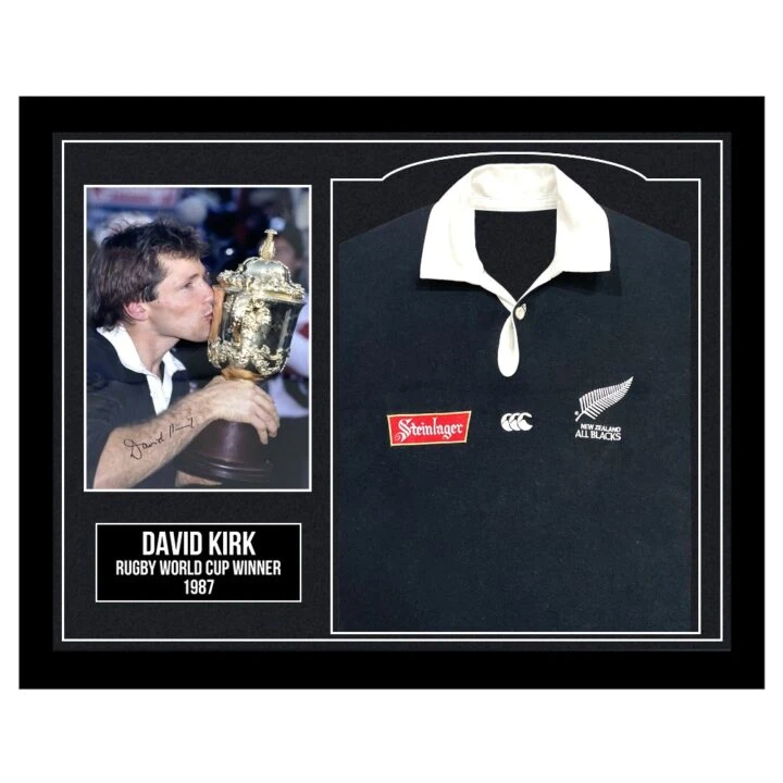 Signed David Kirk Framed Display Shirt - Rugby World Cup Winner 1987