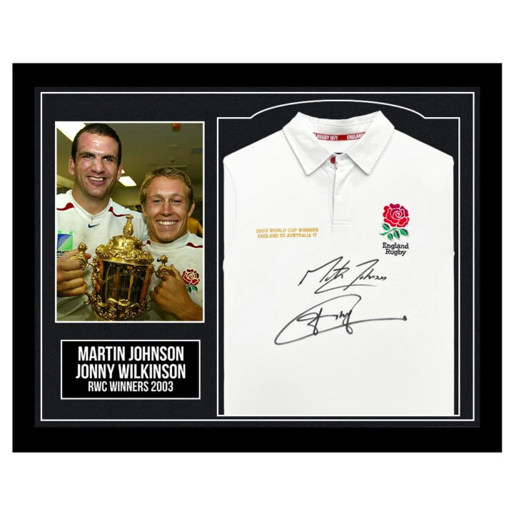 Framed Martin Johnson & Jonny Wilkinson Signed Shirt - RWC Winners 2003