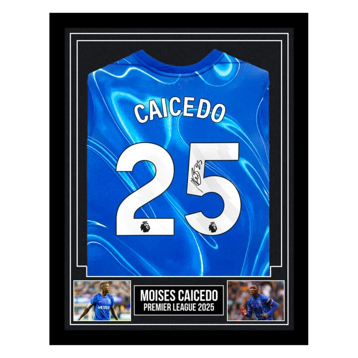 Signed Moises Caicedo Framed Shirt - Premier League 2025