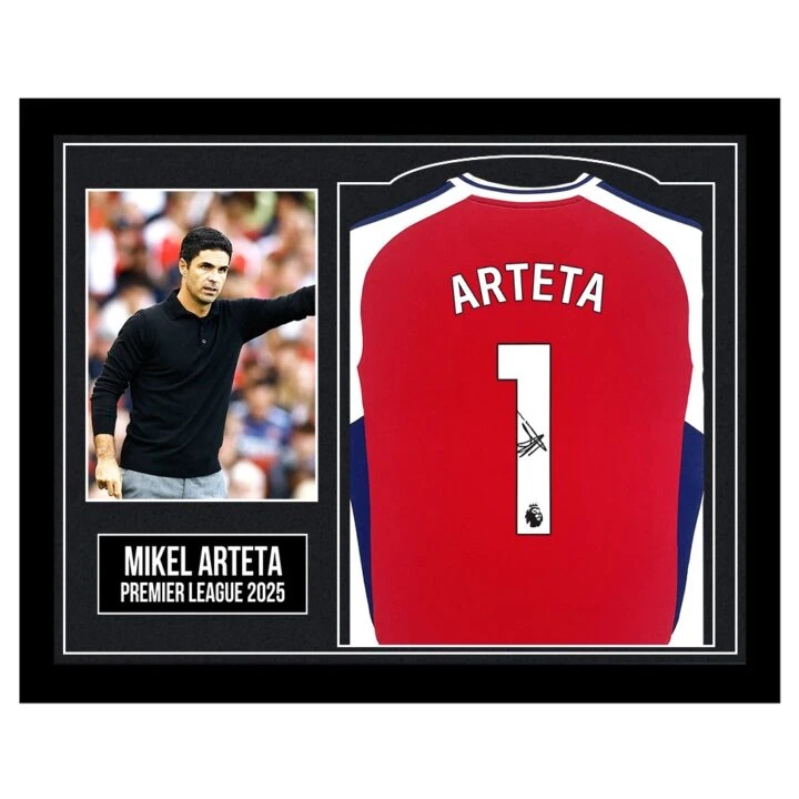 Framed Mikel Arteta Signed Shirt - Premier League 2025